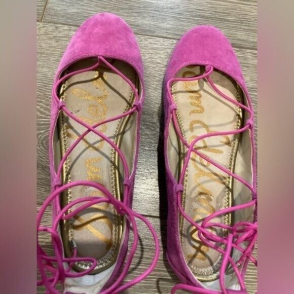 Sam Edelman Leather Balletcore Lace Up Boho Pink Colorful Beachy Flats - Picture 6 of 11